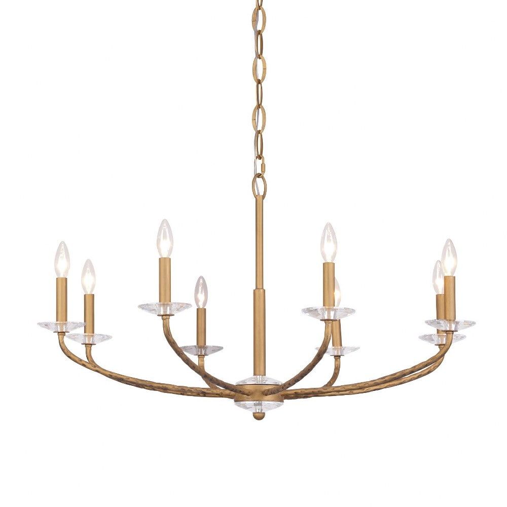 Ashen Gold 36" 8-Light Candle Style Chandelier with Crystal Accents