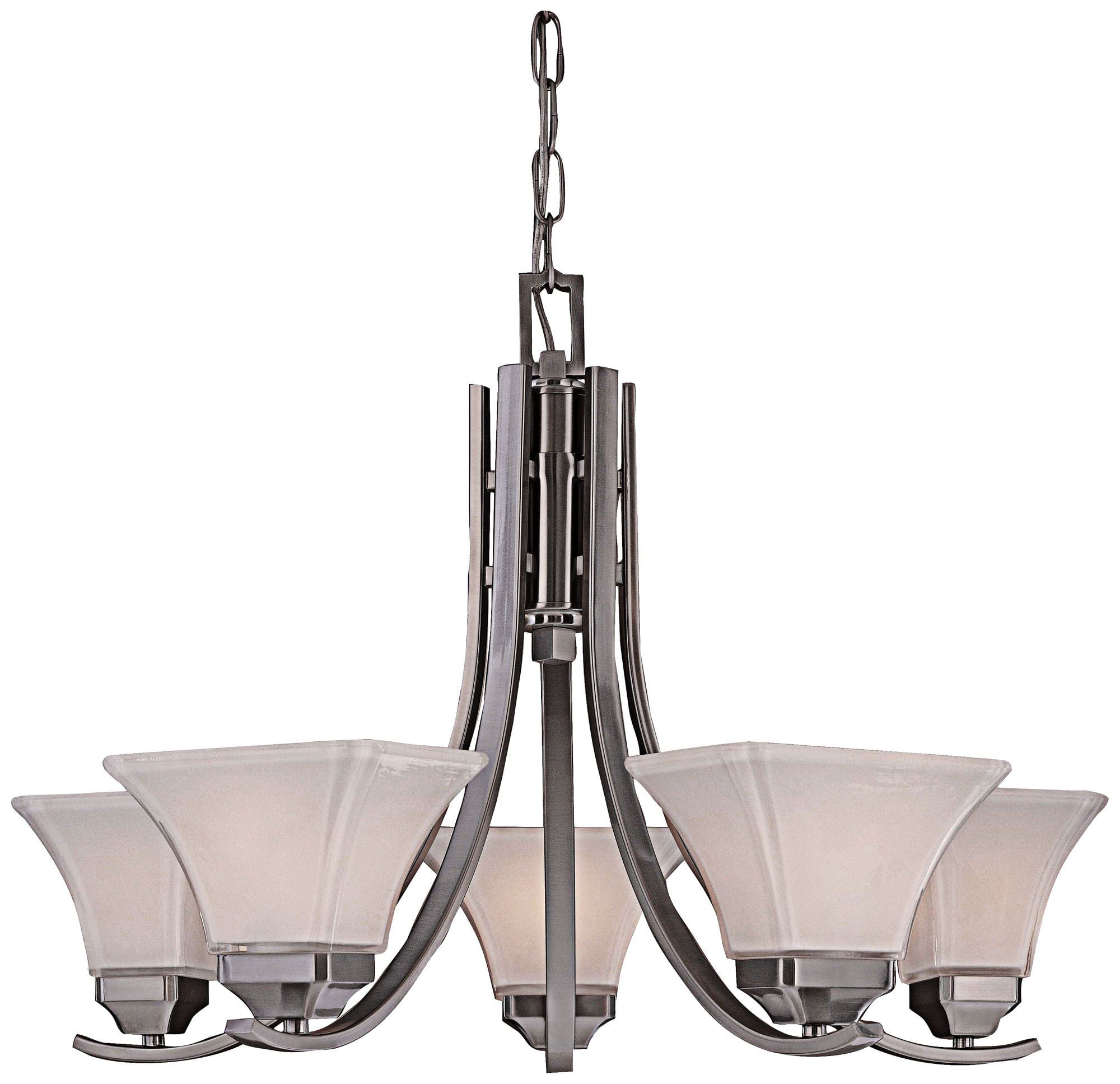 Elegant Brushed Nickel 5-Light Chandelier with Lamina Bianca Glass