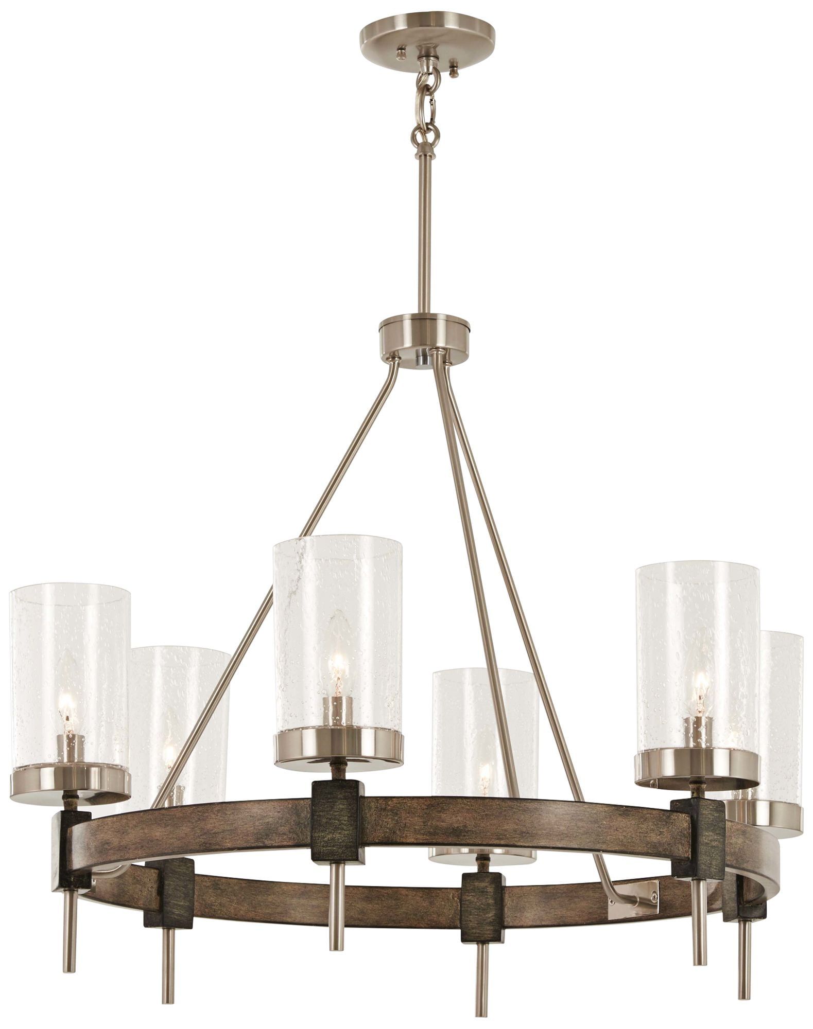 Stone Grey and Brushed Nickel 6-Light Chandelier with Clear Seedy Glass