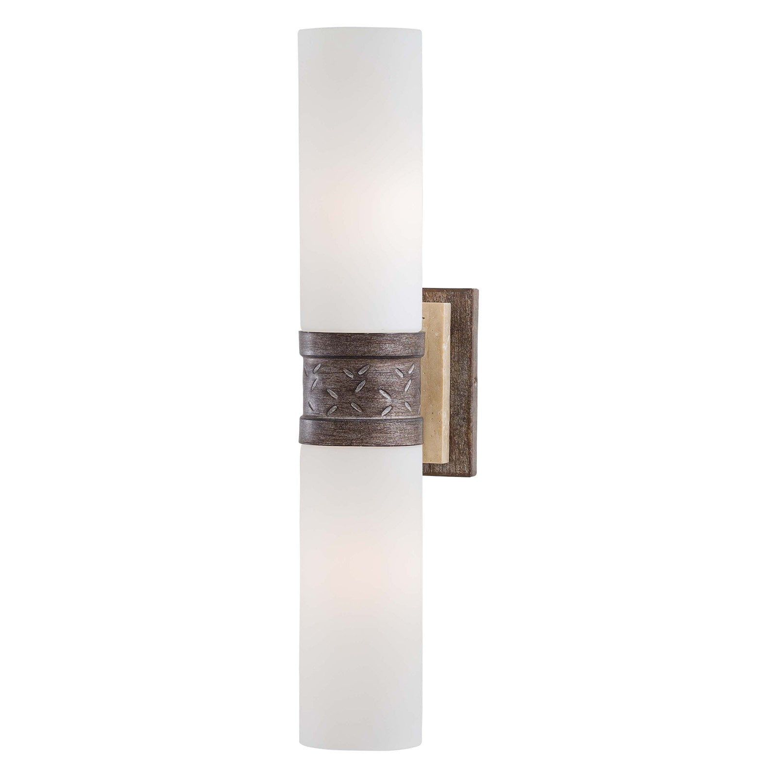 Aged Patina Iron and Opal Glass Cylinder Sconce