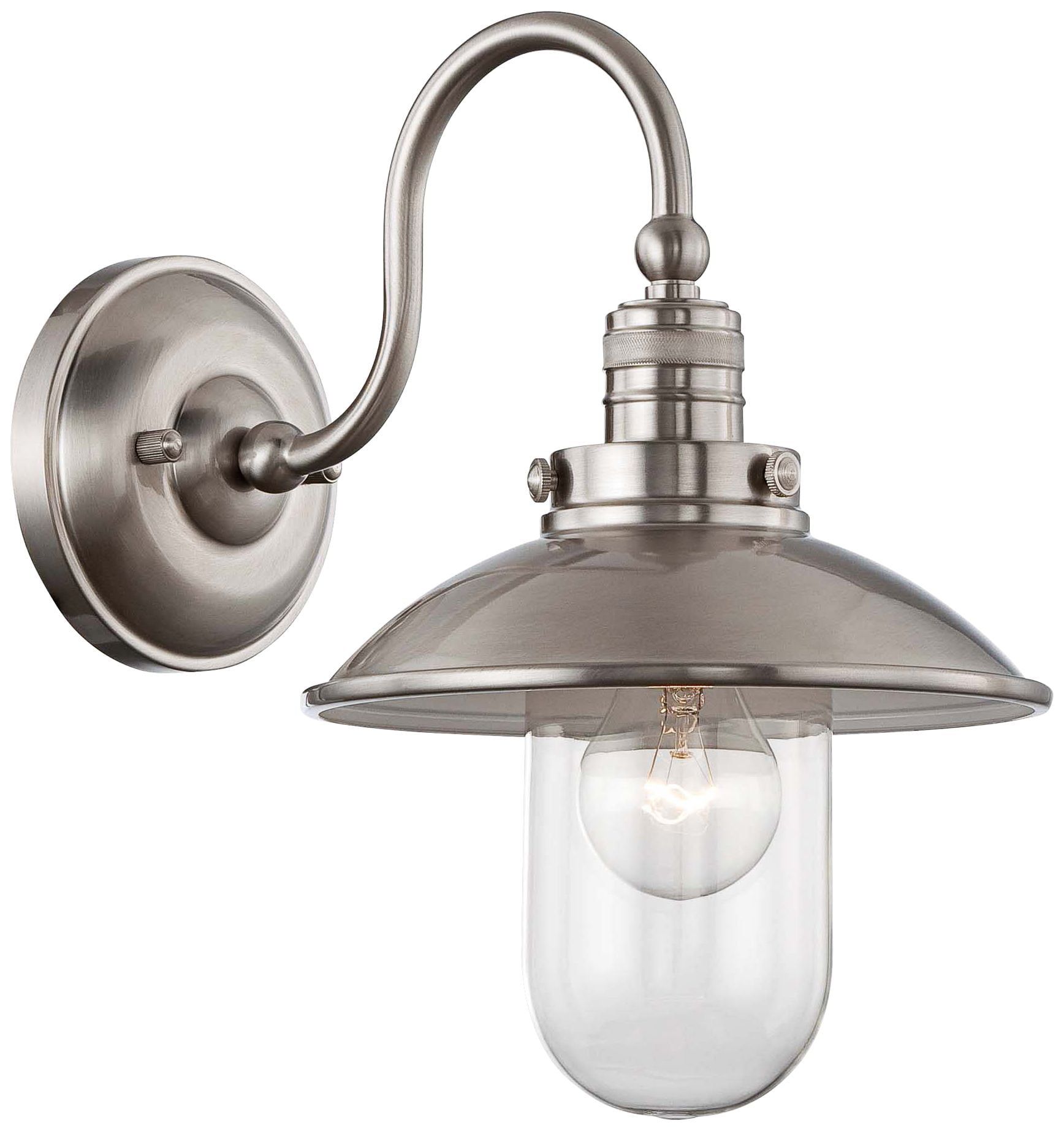 Elegant Brushed Nickel 1-Light Wall Sconce with Clear Glass Shade