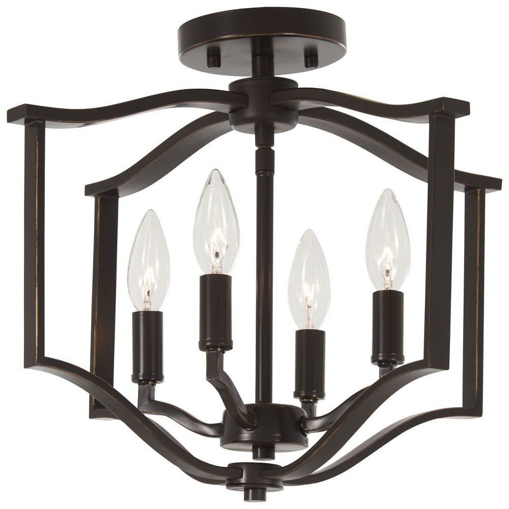 Downton Bronze Gold 4-Light Semi-Flush Mount with Seeded Glass