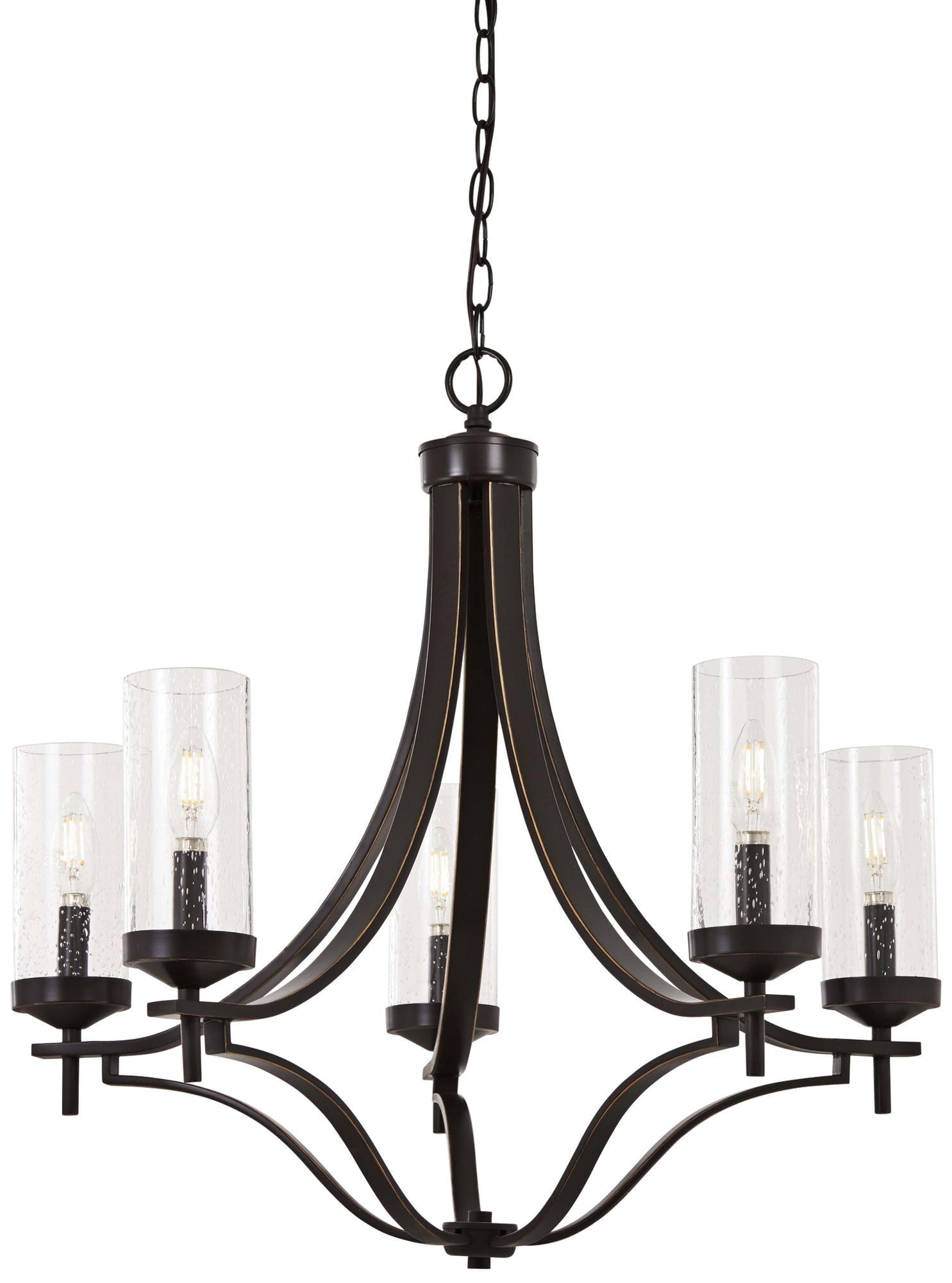 Elyton 5-Light Downton Bronze Chandelier with Clear Seedy Glass Shade