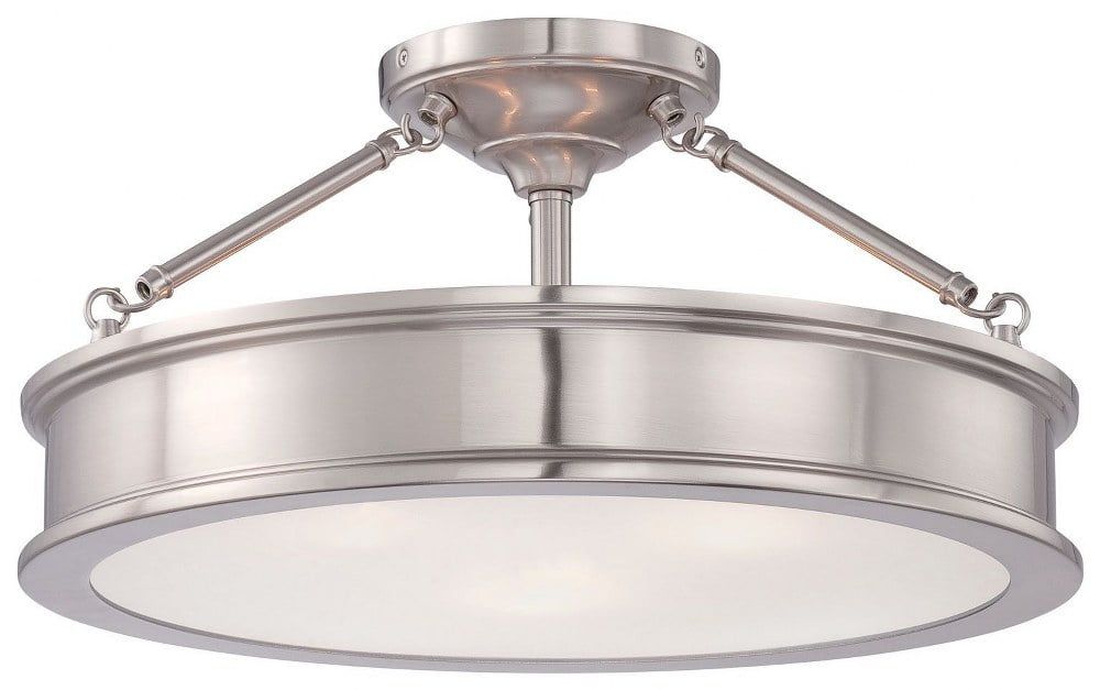 Harbour Point 19" Brushed Nickel Drum Semi-Flush Mount with Etched White Glass