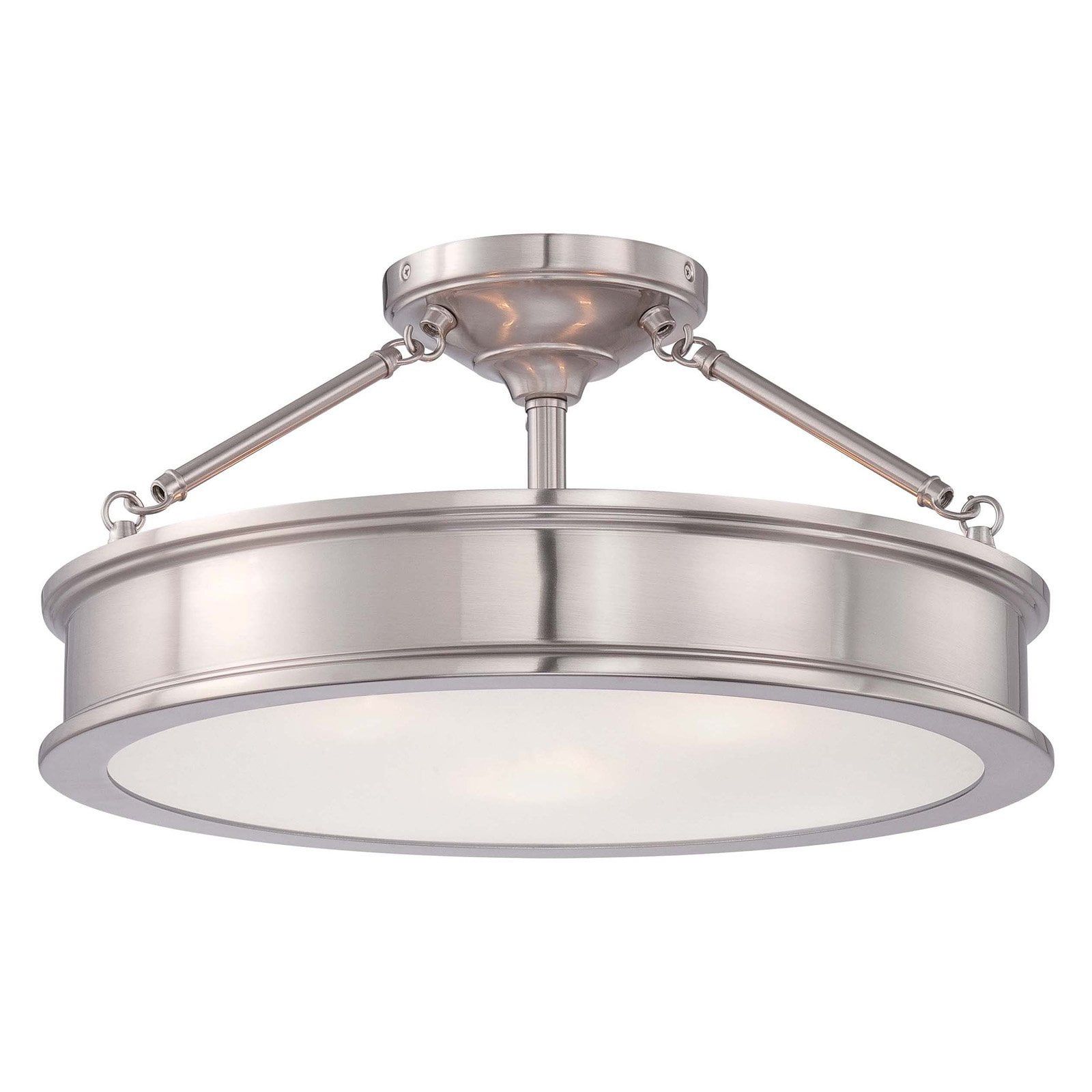 Harbour Point 19" Brushed Nickel Drum Semi-Flush Mount with Etched White Glass