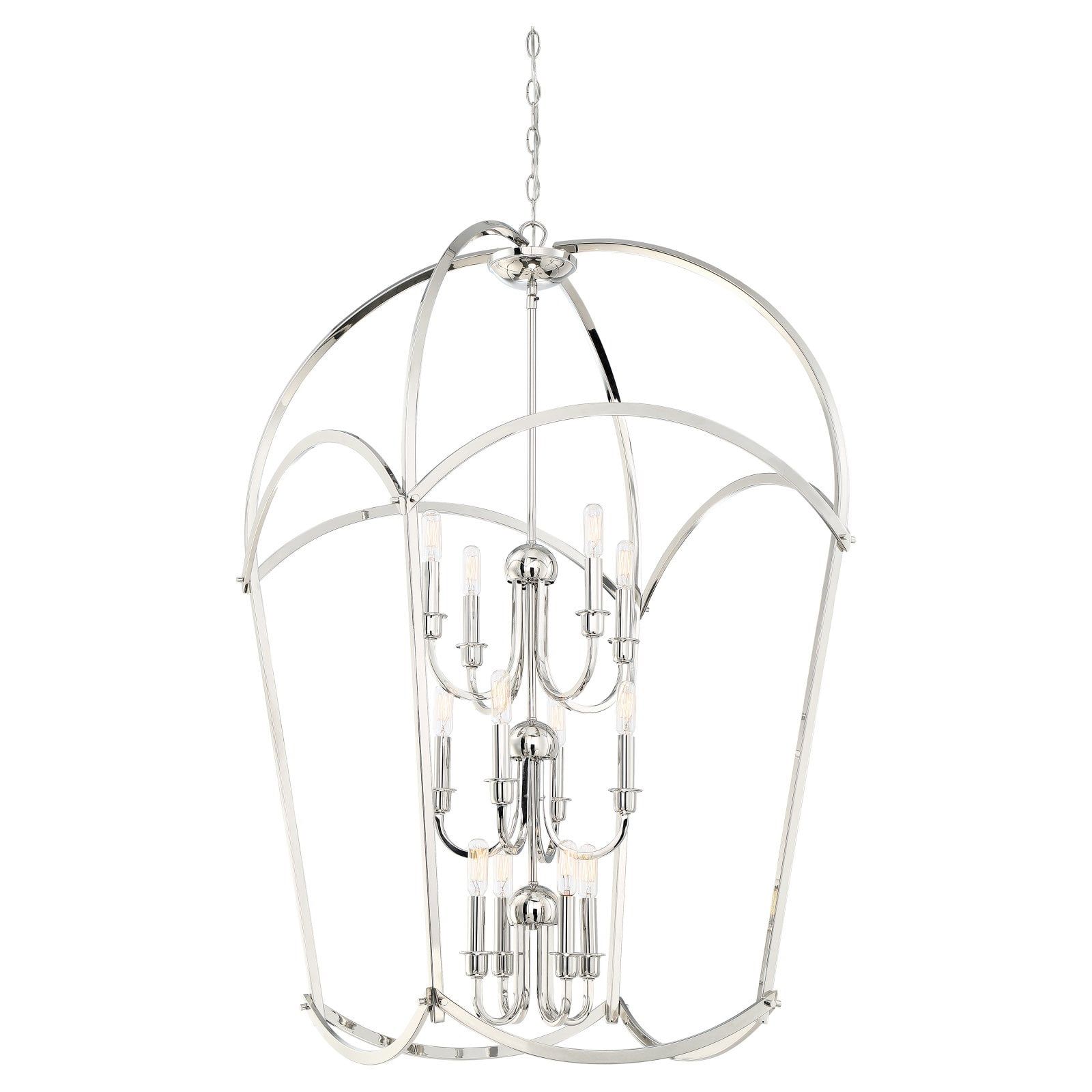 Elegant Jupiter's Canopy 12-Light Polished Nickel Glass Pendant