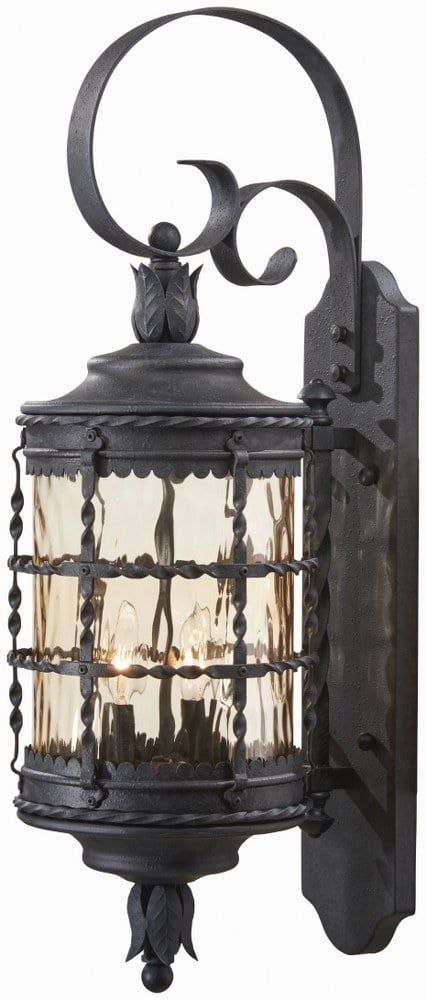 Spanish Iron 2-Light Outdoor Wall Lantern with Champagne Glass