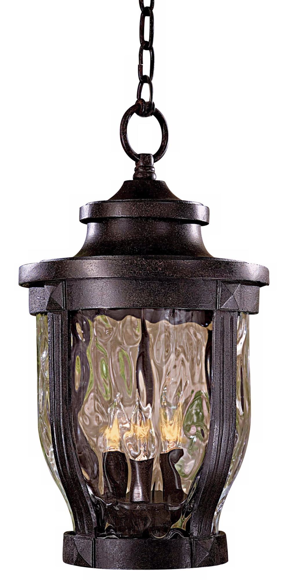 Corona Bronze Outdoor Hanging Lantern with Clear Hammered Glass