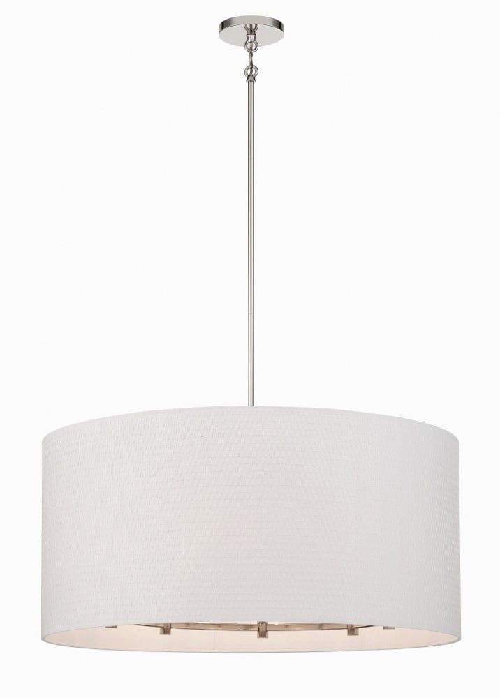 Polished Nickel 8-Light Drum Pendant with White Shade