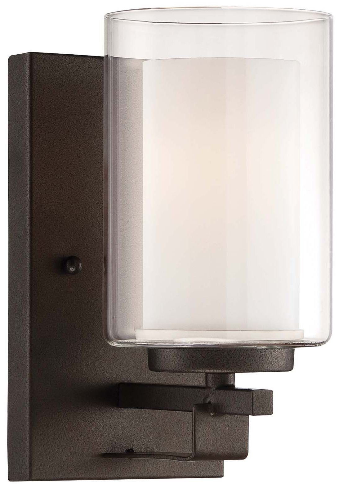 Smoked Iron Cylinder Outdoor Wall Sconce with Etched Glass