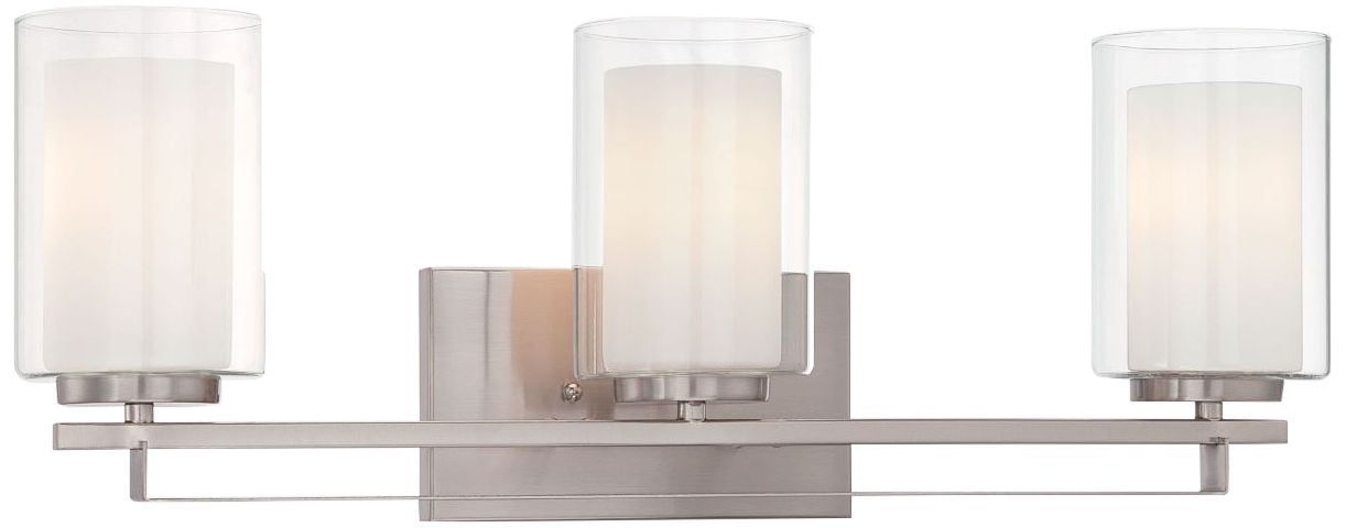 Transitional Etched White Glass & Brushed Nickel 3-Light Bath Bar