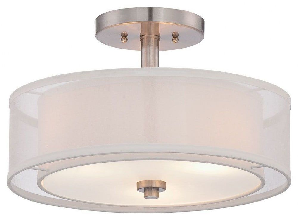 Brushed Nickel 3-Light Drum Semi-Flush Mount Ceiling Light