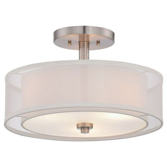 Brushed Nickel 3-Light Drum Semi-Flush Mount Ceiling Light