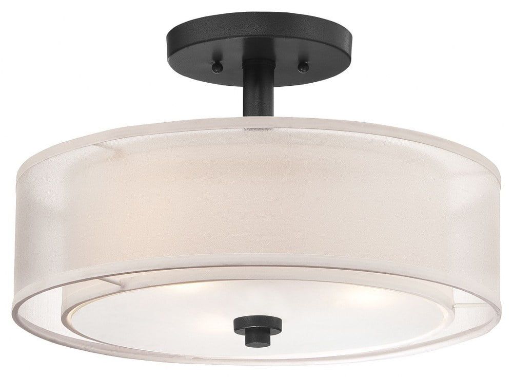 Sand Coal Translucent Silver Linen Drum Semi Flush Mount Light