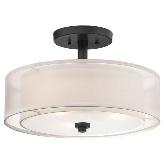 Sand Coal Translucent Silver Linen Drum Semi Flush Mount Light