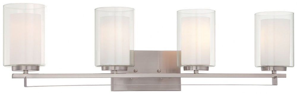 Elegant Brushed Nickel 4-Light Bath Bar with Etched White Glass