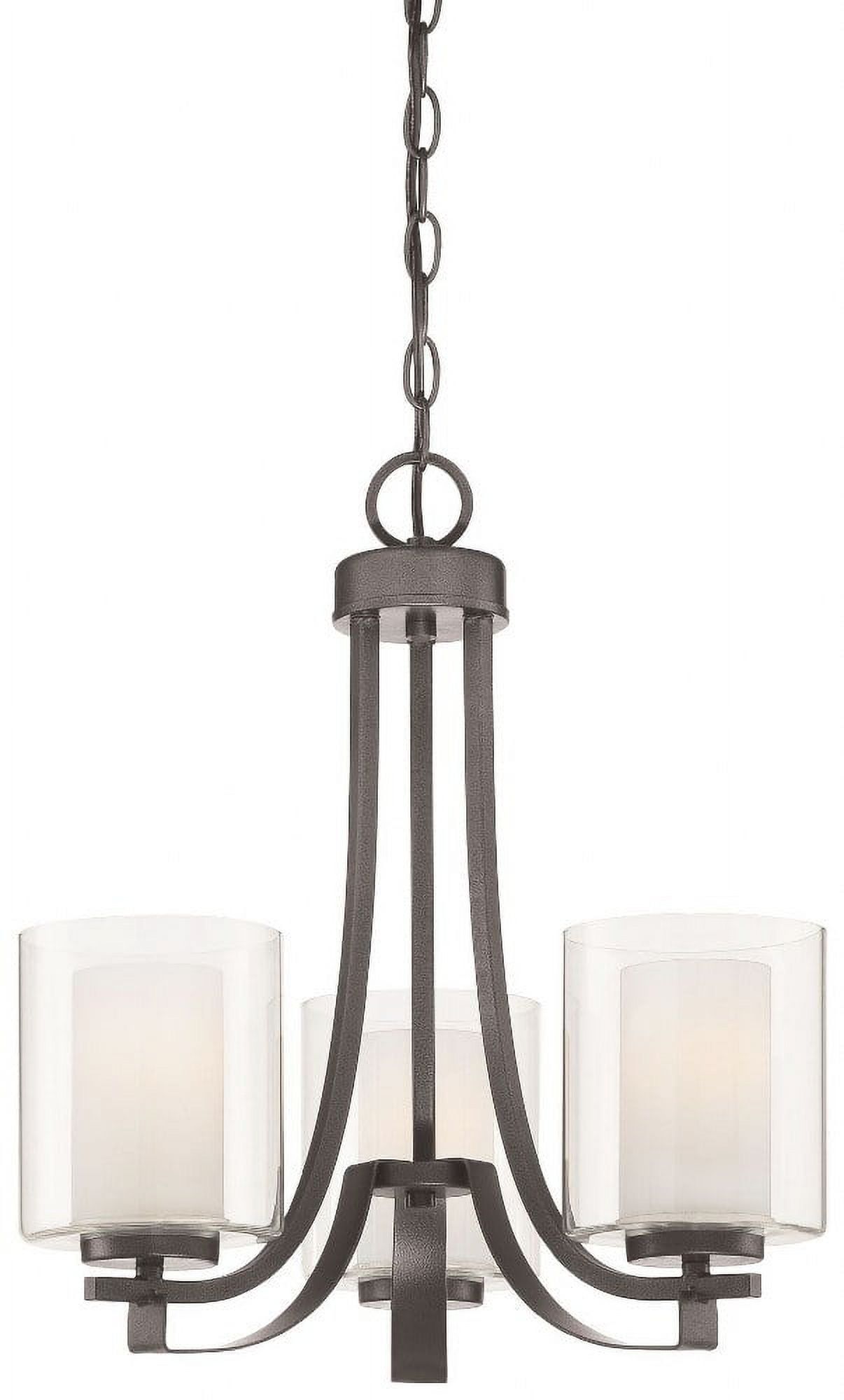 Smoked Iron Mini 3-Light Chandelier with Clear & Etched Glass