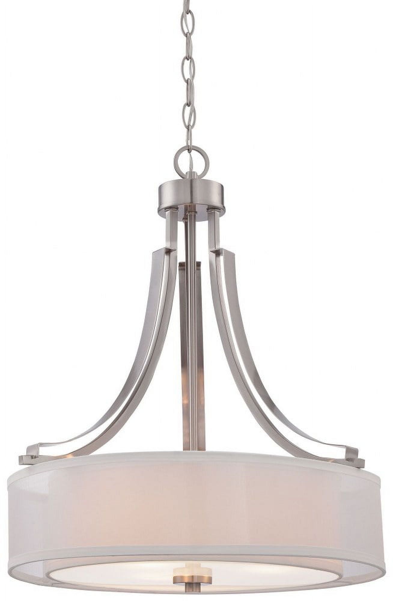 Brushed Nickel 3-Light Drum Pendant with Glass Shade