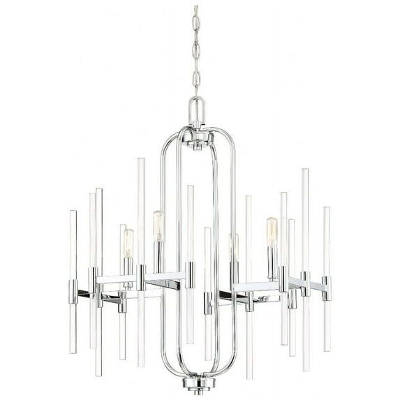 Sleek Chrome 4-Light Pillar Chandelier with Clear Glass Accents