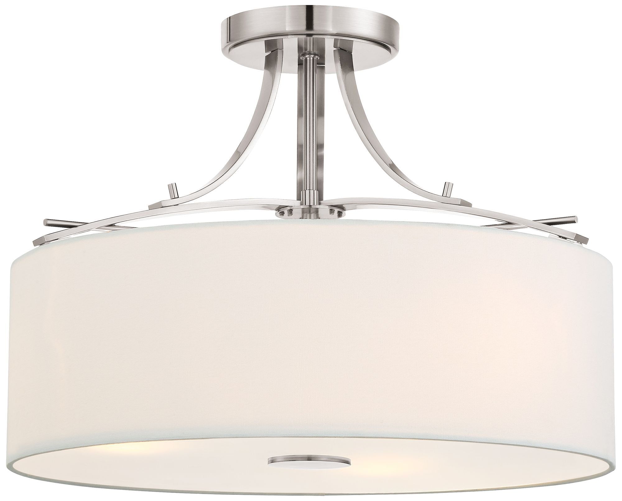 Transitional Brushed Nickel 3-Light Semi-Flush Mount with White Linen Shade