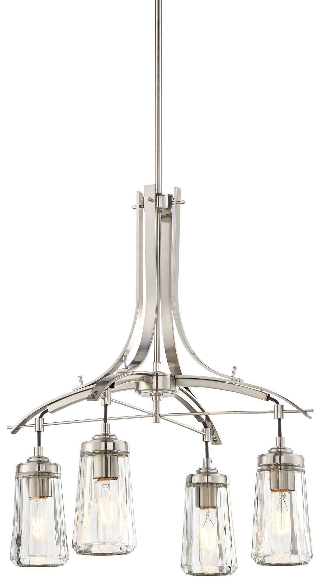 Elegant Industrial 4-Light Chandelier in Brushed Nickel with Clear Glass Shades