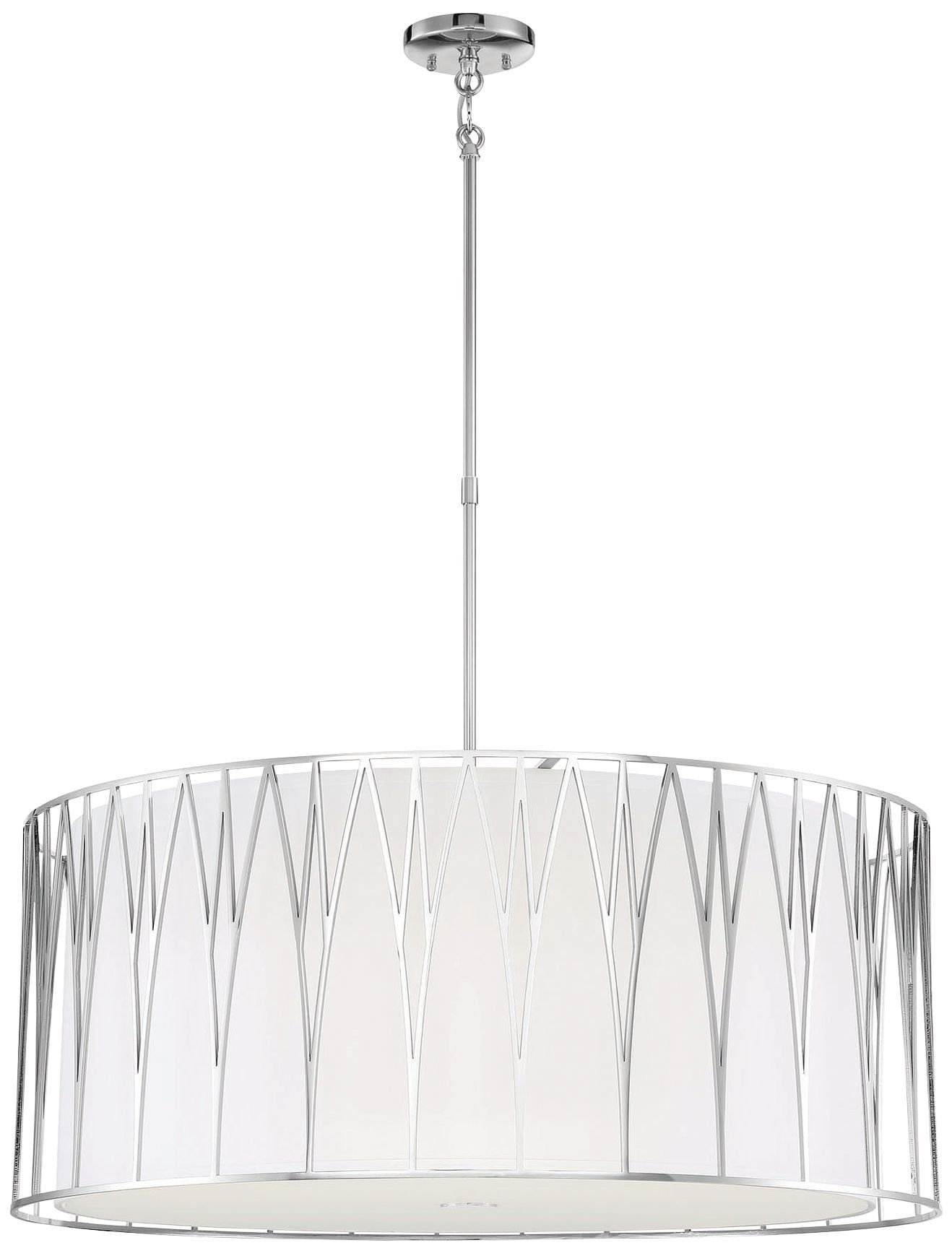 Polished Nickel 6-Light LED Drum Pendant with White Fabric Shade