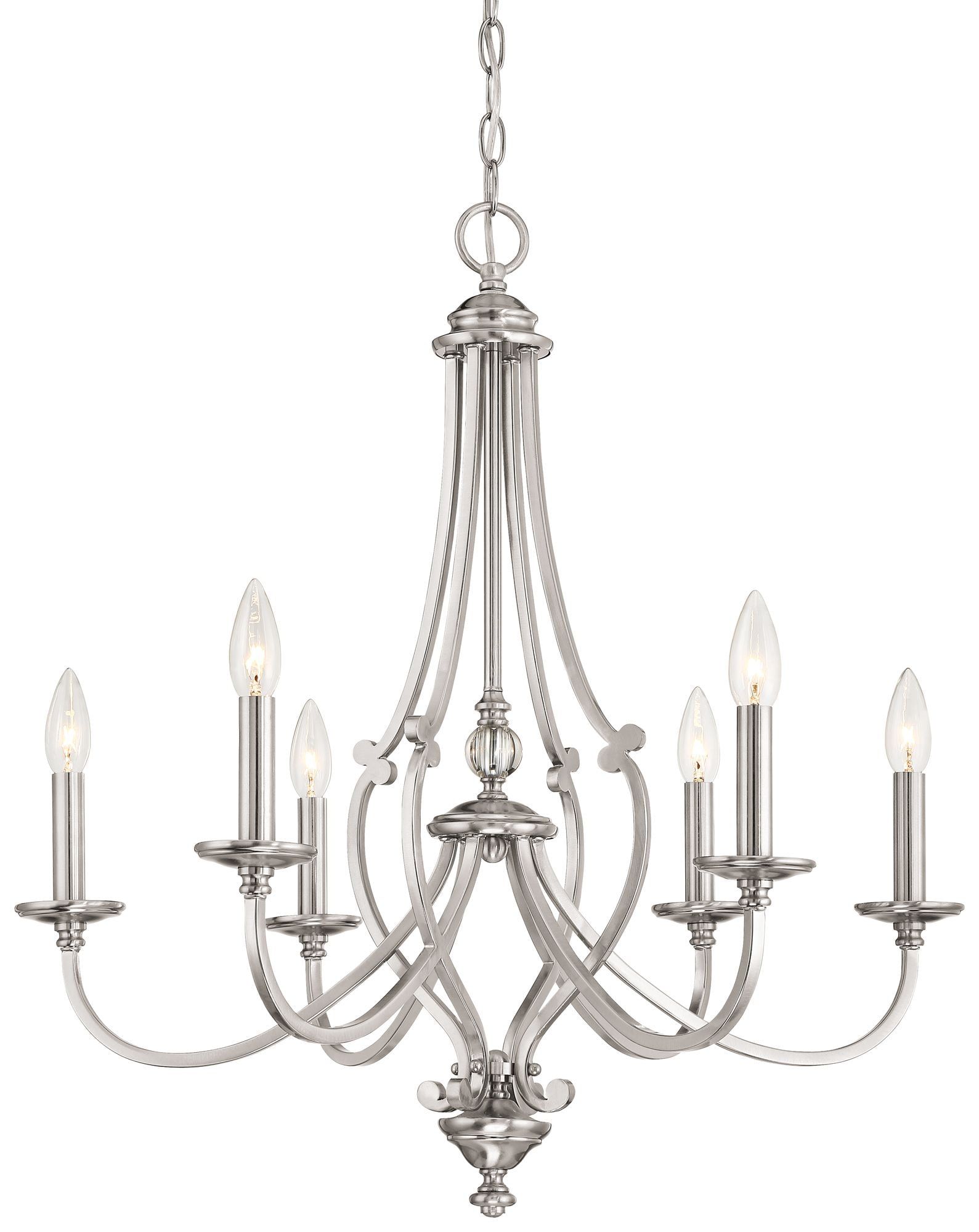 Elegant Brushed Nickel 6-Light Chandelier with Crystal Accents