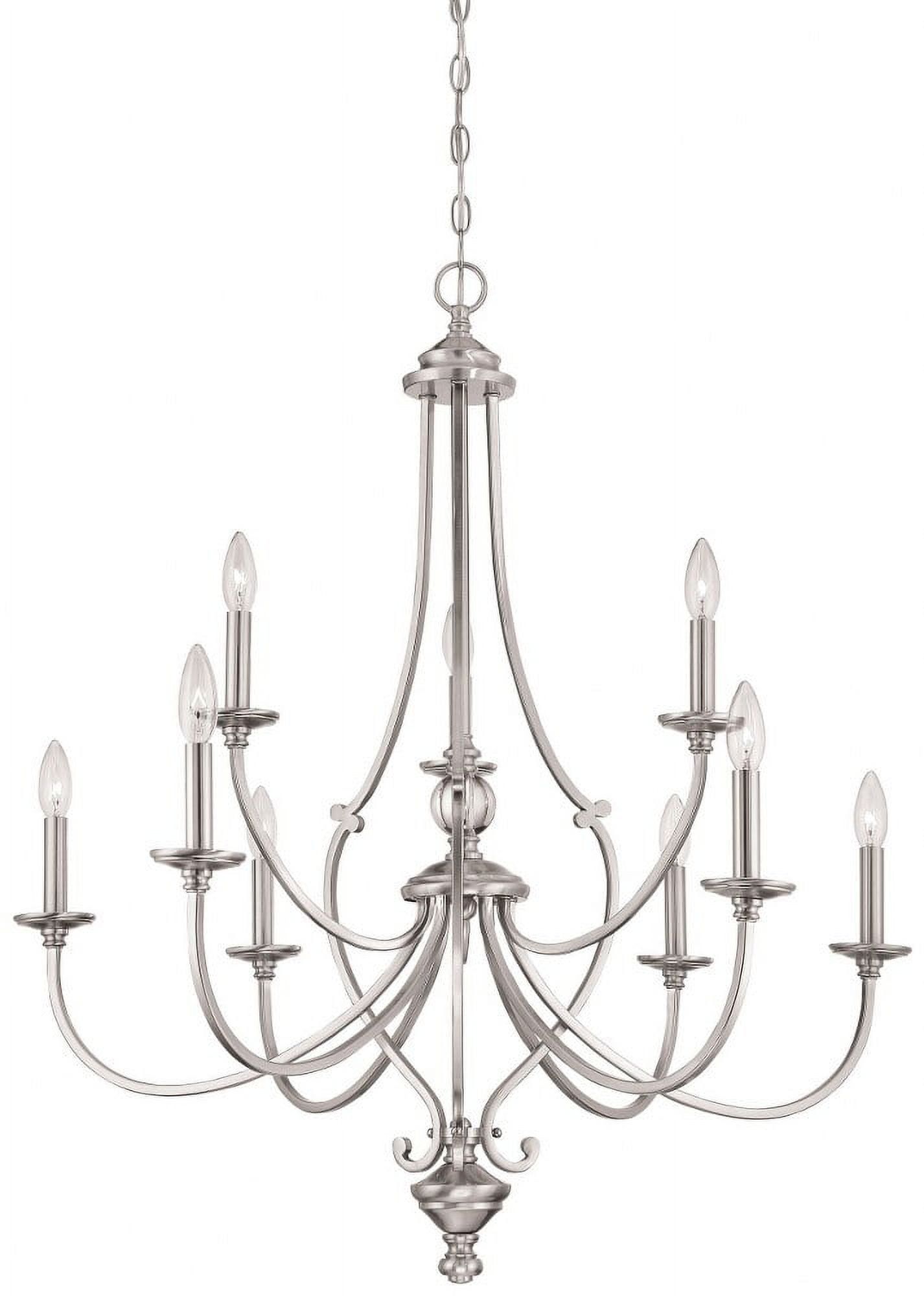 Elegant Brushed Nickel 9-Light Candelabra Chandelier with Clear Glass