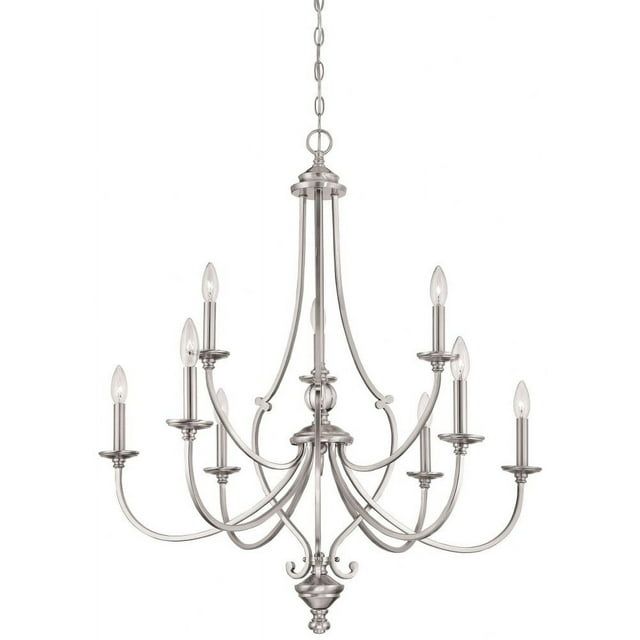 Elegant Brushed Nickel 9-Light Candelabra Chandelier with Clear Glass