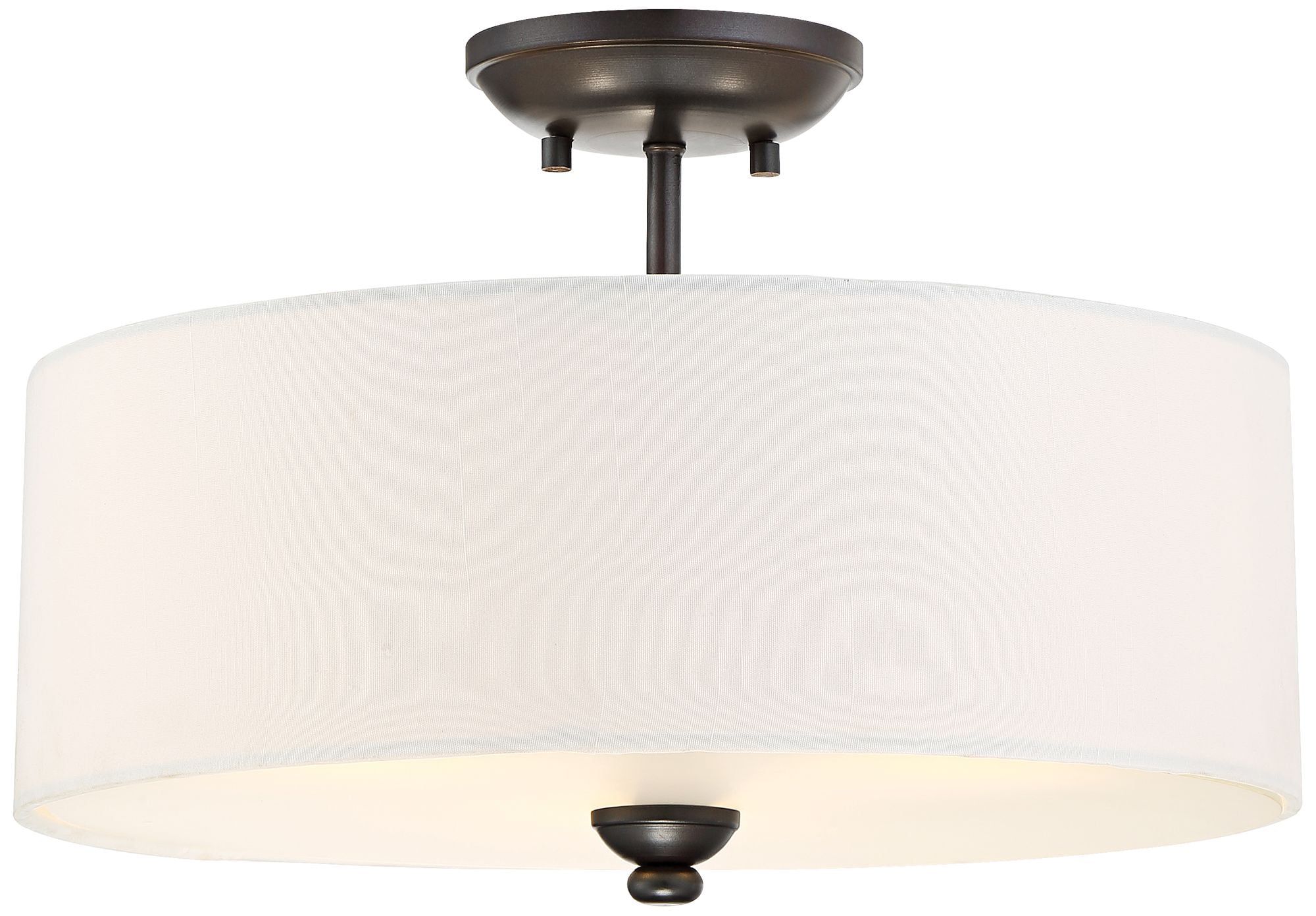 Lathan Bronze 16" Semi-Flush Drum Ceiling Light with White Linen Shade