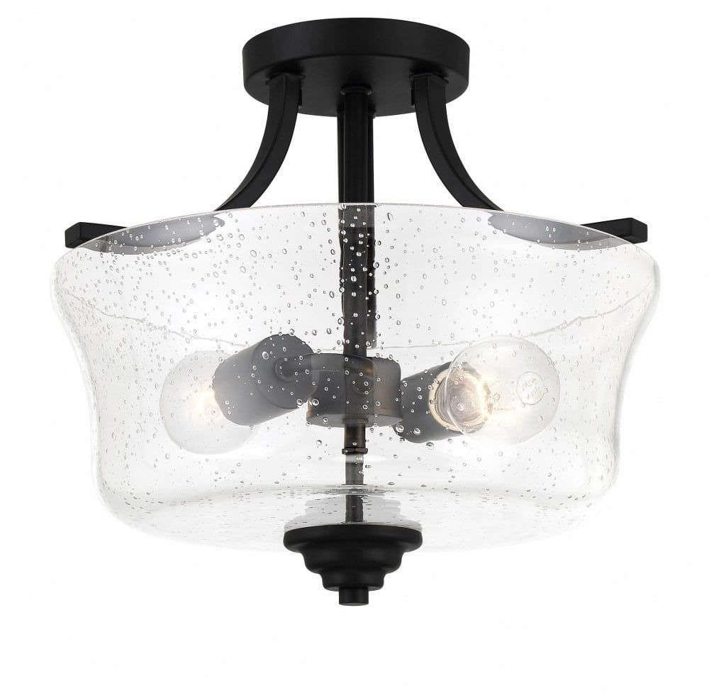 Coal Finish Clear Seeded Glass 2-Light Semi-Flush Mount