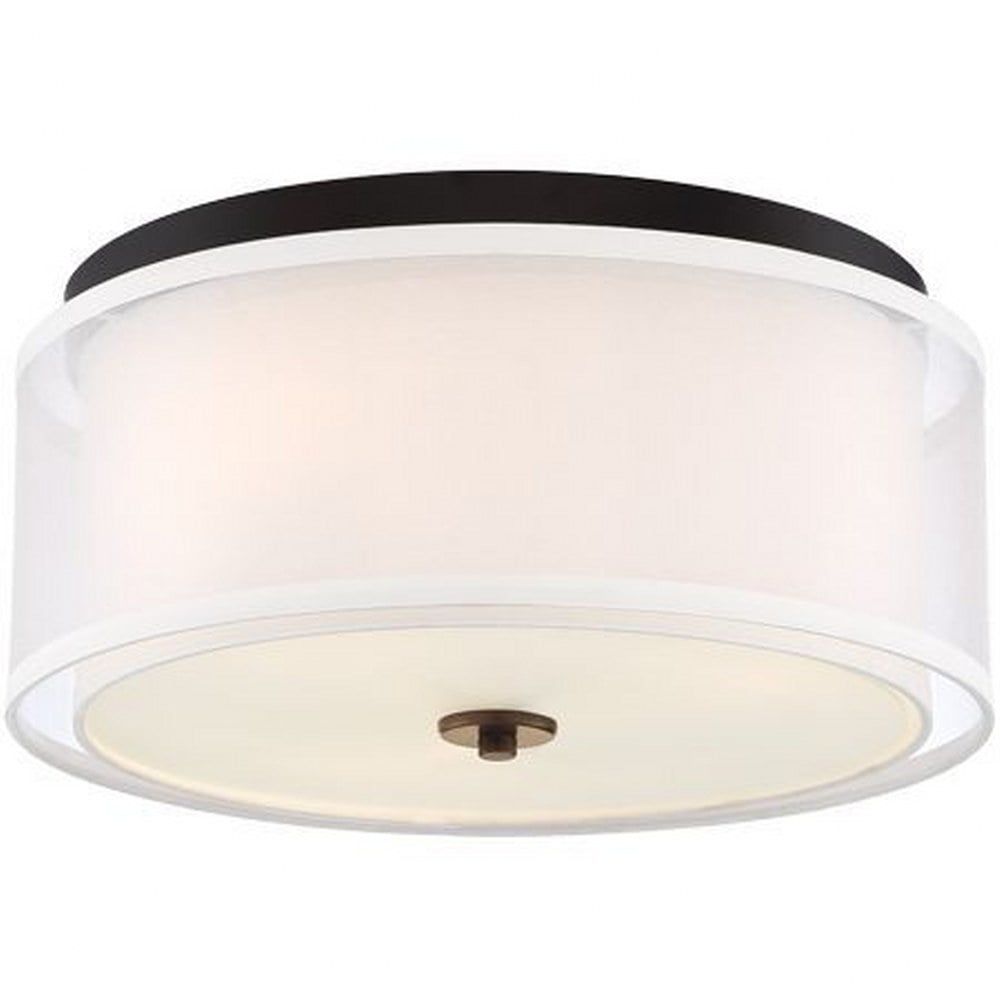 Bronze and Glass 3-Light Drum Flush Mount Ceiling Fixture