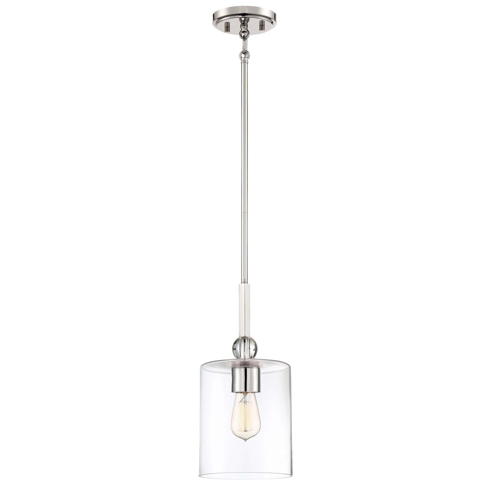 Transitional Mini Polished Nickel Pendant with Clear Glass Shade