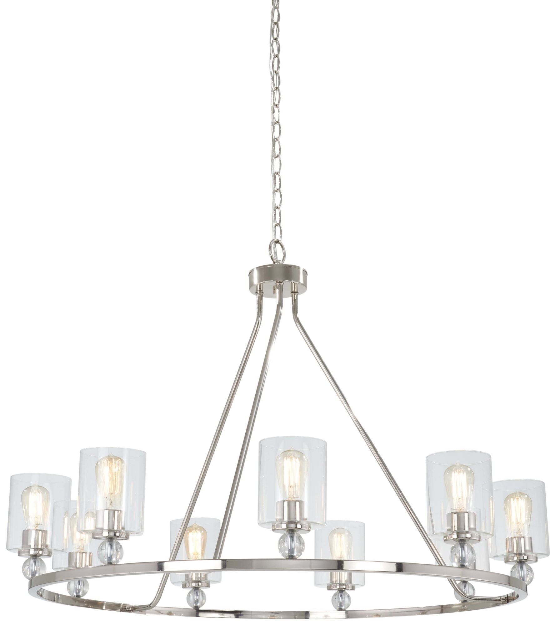 Elegant Polished Nickel 9-Light Chandelier with Clear Glass Shades