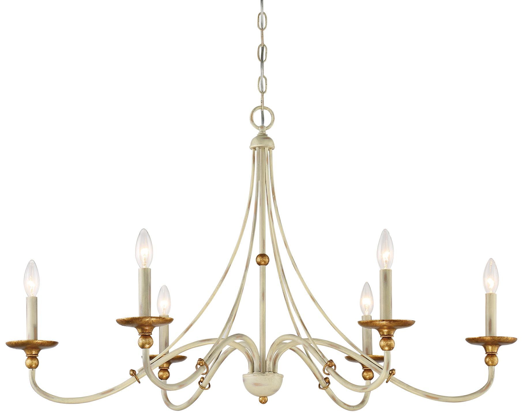 Farmhouse White and Gold Leaf 6-Light Chandelier