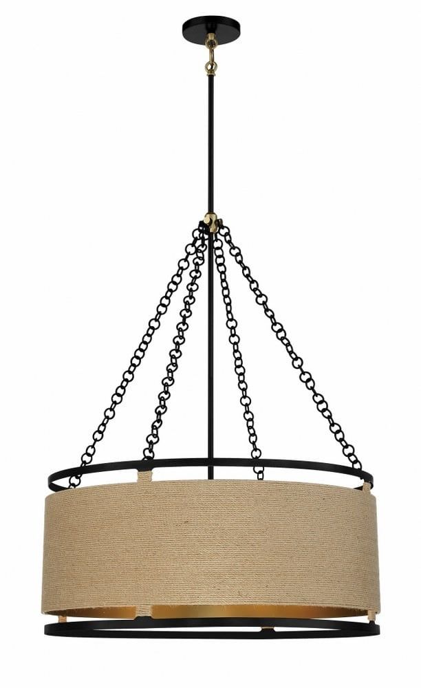 Windward Passage Soft Brass and Coal 6-Light Drum Pendant