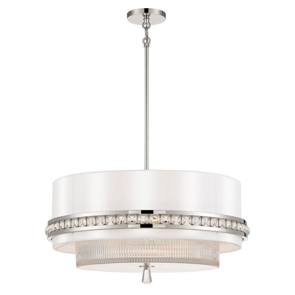 Metropolitan Sutton 4-Light Polished Nickel Drum Pendant with White Silk Shade