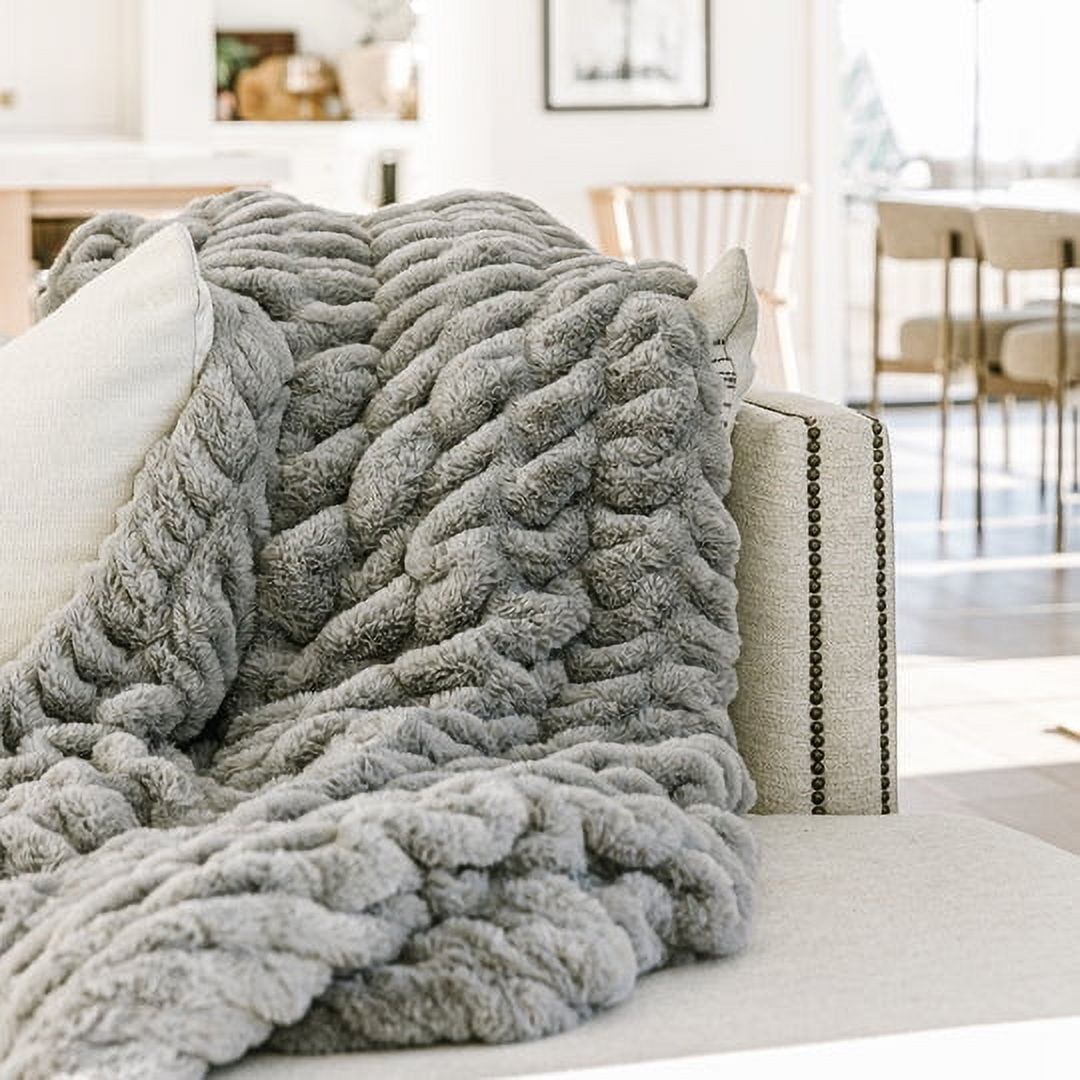 Ash Gray Luxurious Faux Fur Minky Throw Blanket, 50 x 60 inches