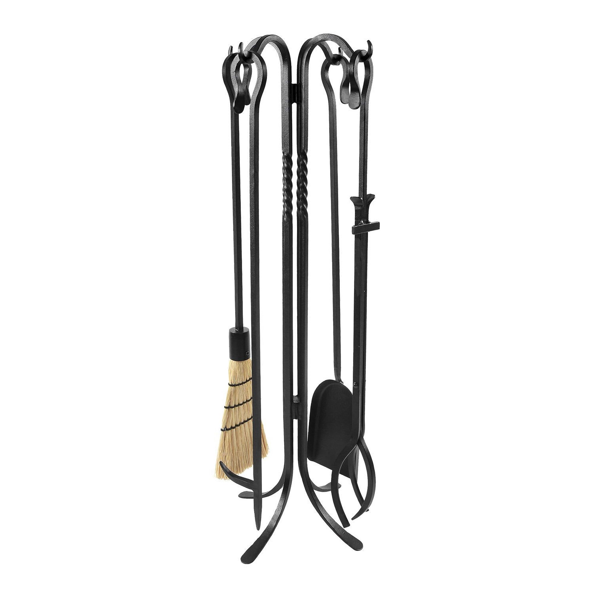 Black Wrought Iron Shepherd's Hook 33" Fireplace Tool Set