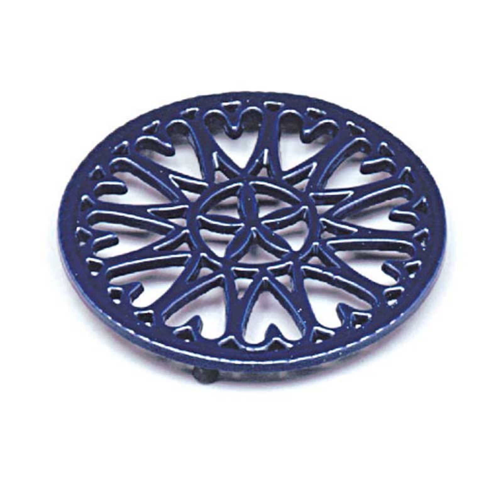 Blue Sunburst Cast Iron Trivet, 7-Inch Diameter