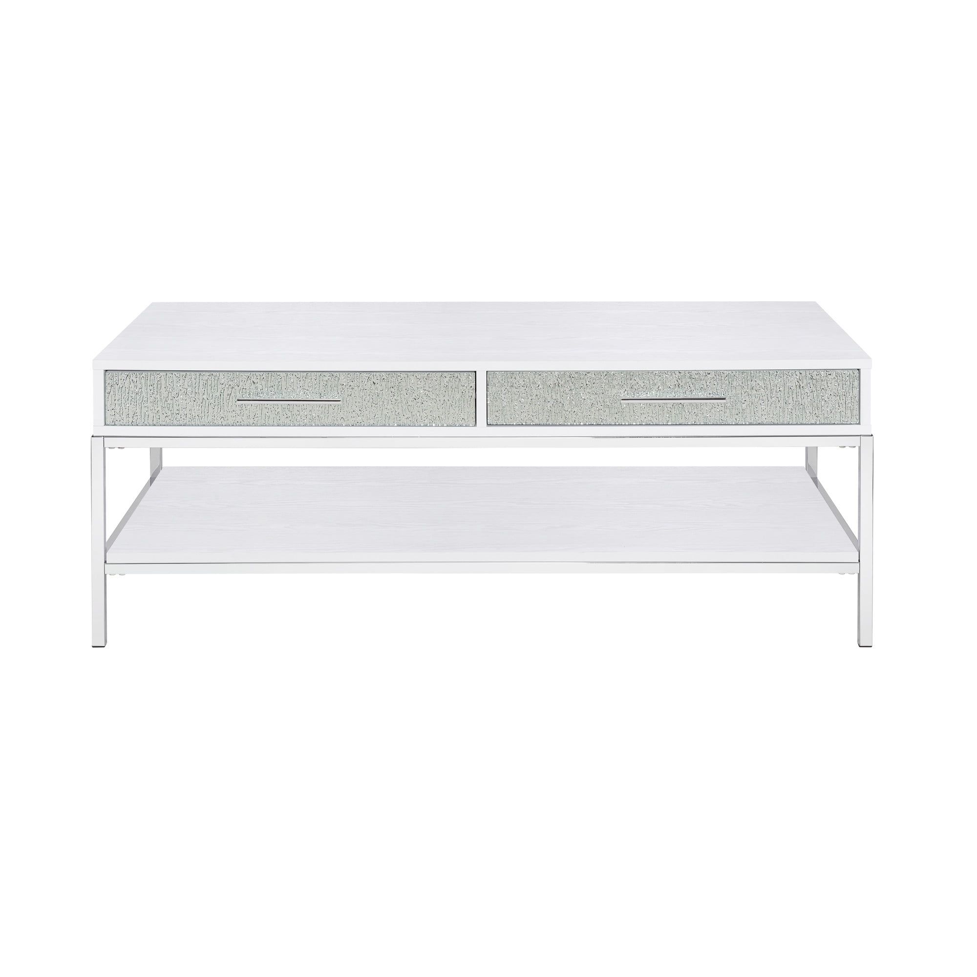 Mirage White Wood and Chrome Rectangular Coffee Table with Storage