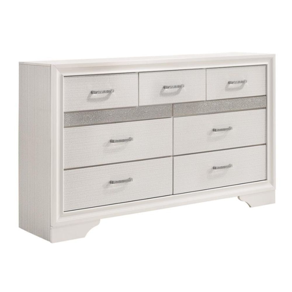 White Glam 7-Drawer Dresser with Felt-Lined Drawer