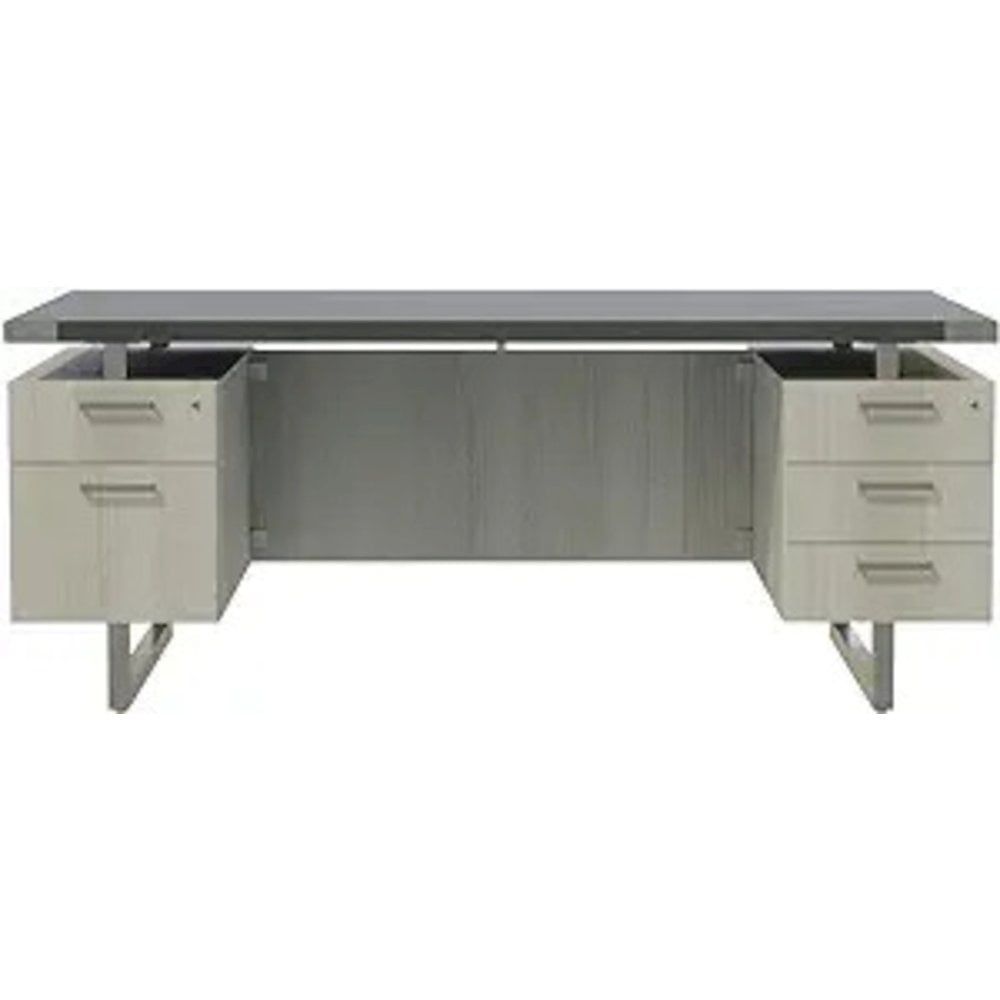 Stone Gray Double Pedestal Desk with USB Port and Filing Cabinet