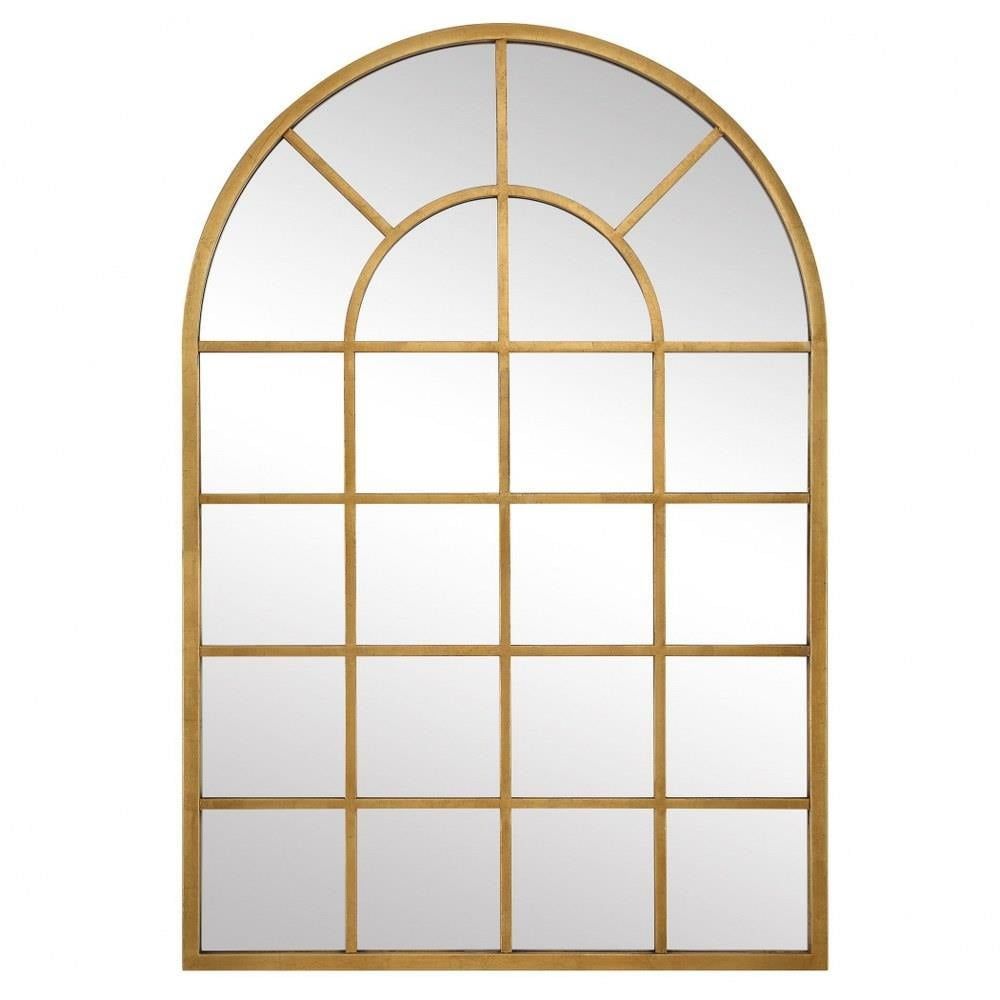 Elegant Gold Leaf Arched Windowpane Wood Dresser Mirror