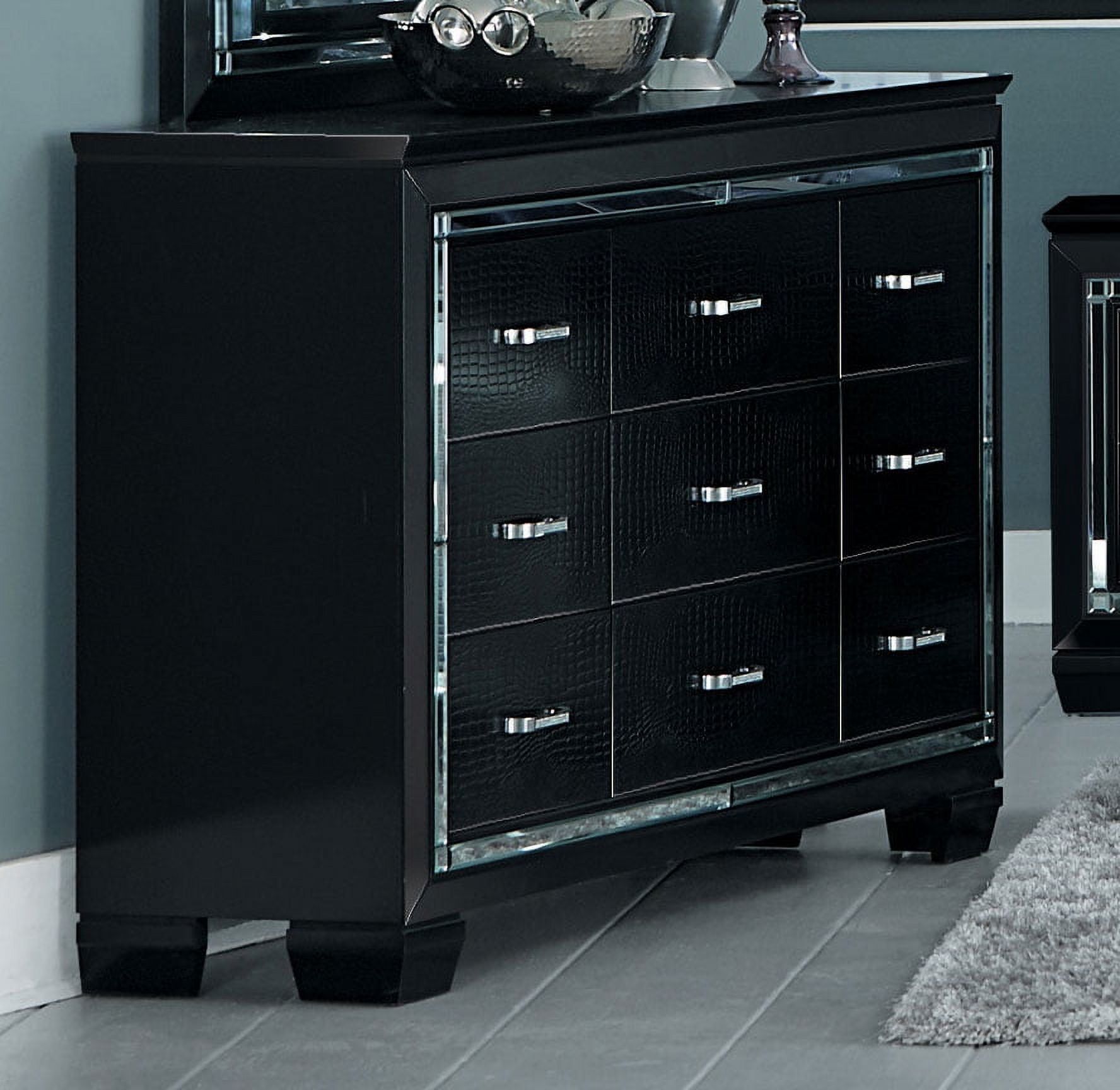 Black 9-Drawer Dresser with Mirror Accents