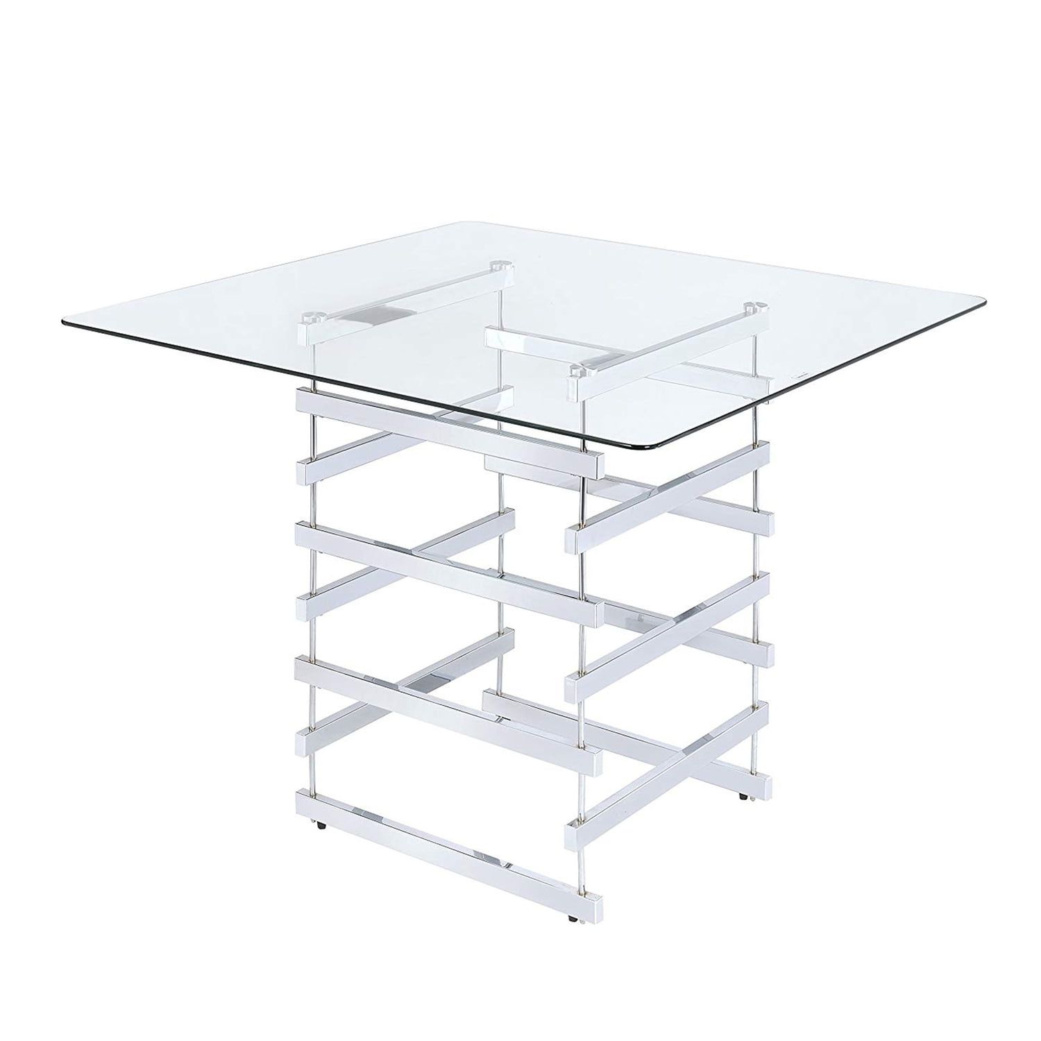 Chrome and Clear Glass Counter Height Table with Metal Base