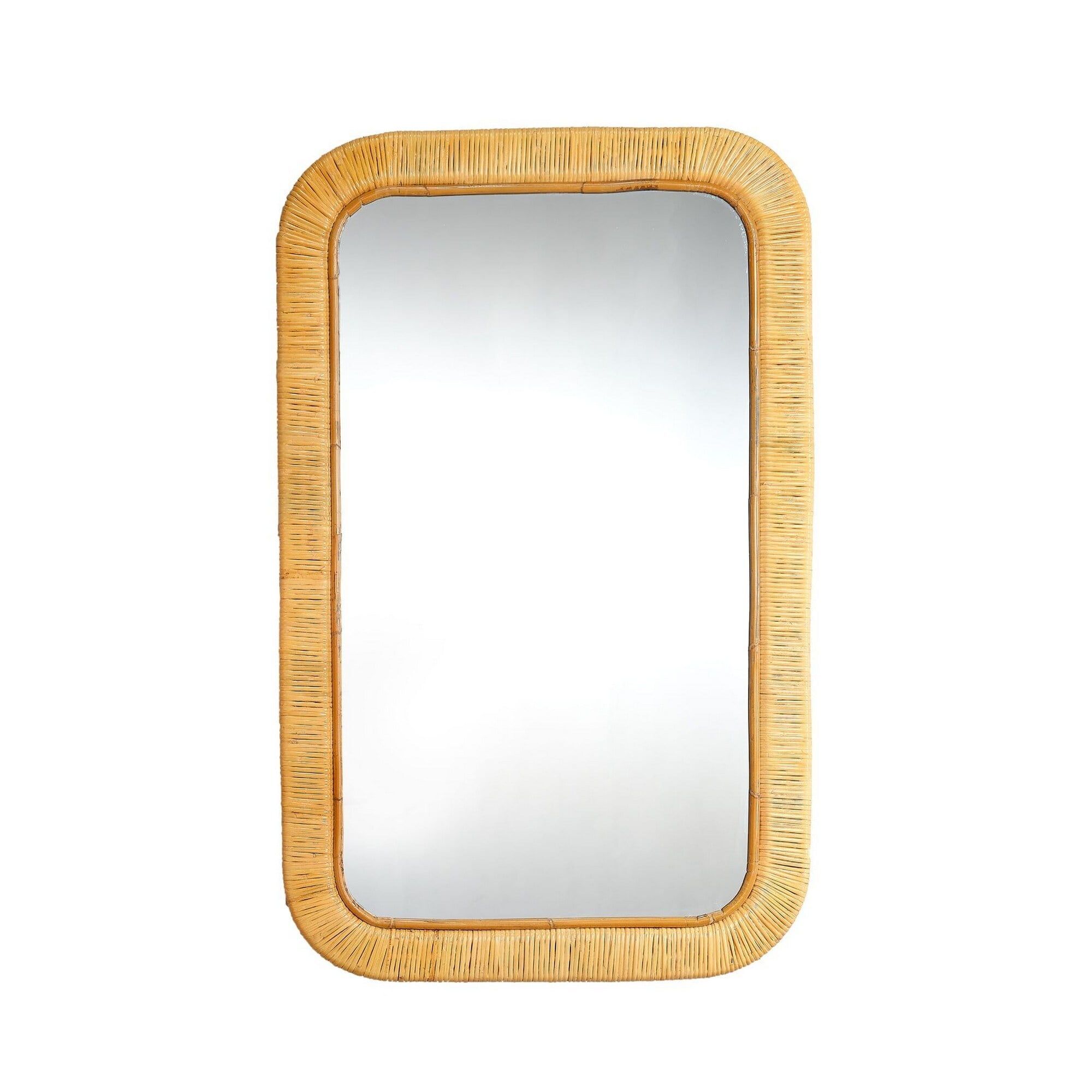 Rectangular Silver Woven Rattan Wood Dresser Mirror