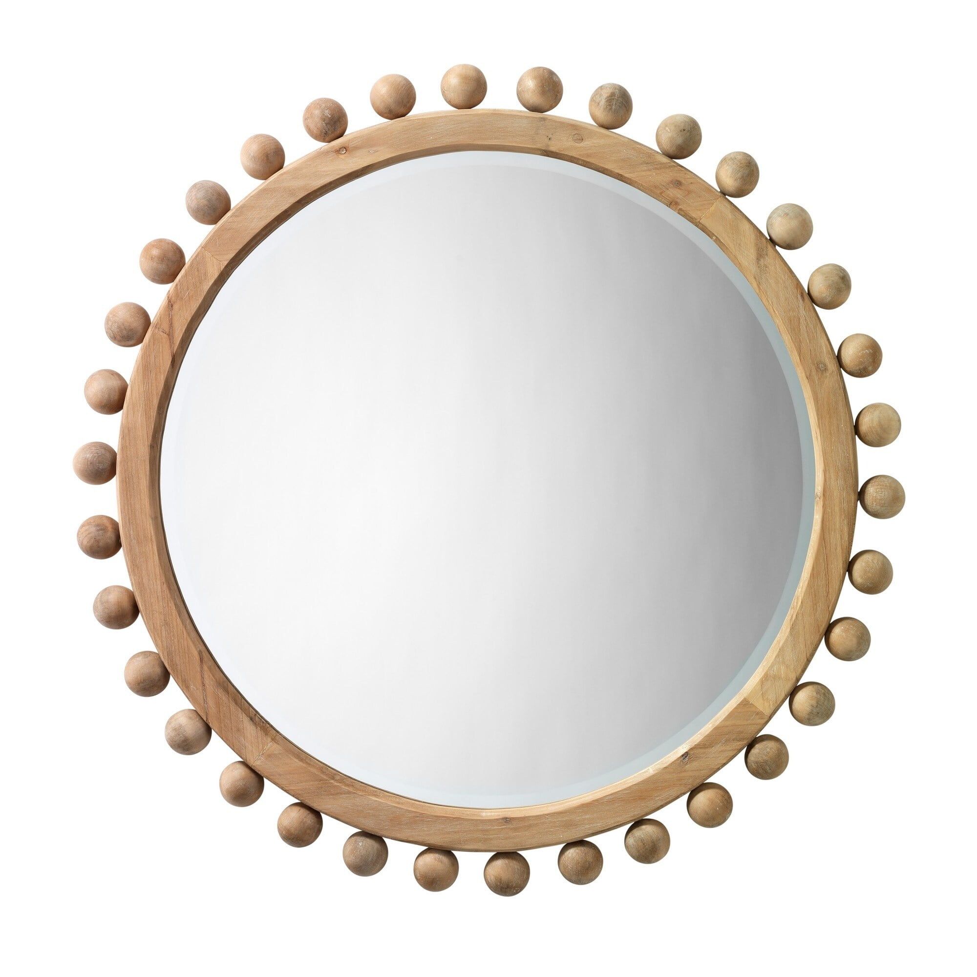 Round Wooden Mirror with Spherical Bead Accents