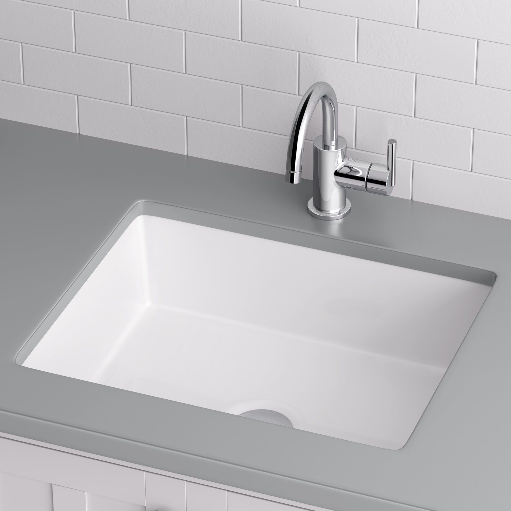 White Rectangular Ceramic Undermount Bathroom Sink