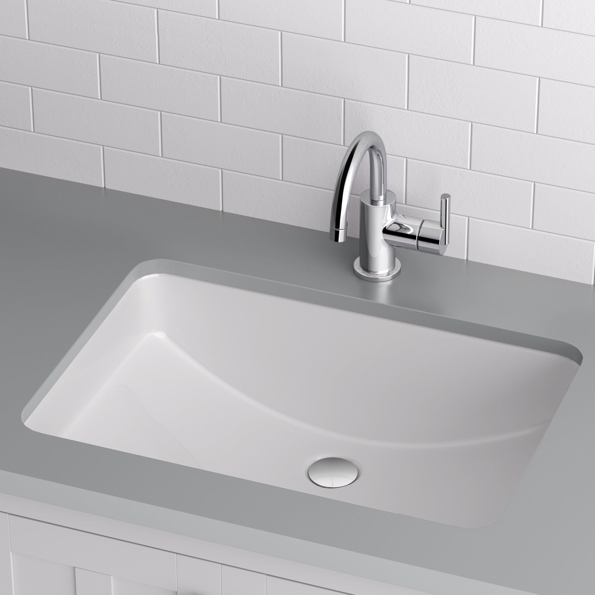 White Ceramic Rectangular Undermount Bathroom Sink with Overflow